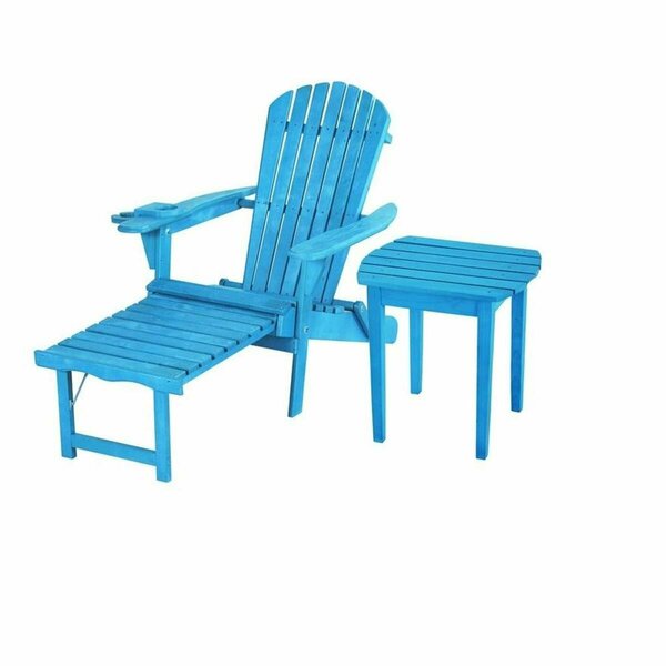 Bold Fontier Oceanic Adirondack Chaise Foldable Lounge Chair Set with Cup & Glass Holder, Sky Blue BO4243775
